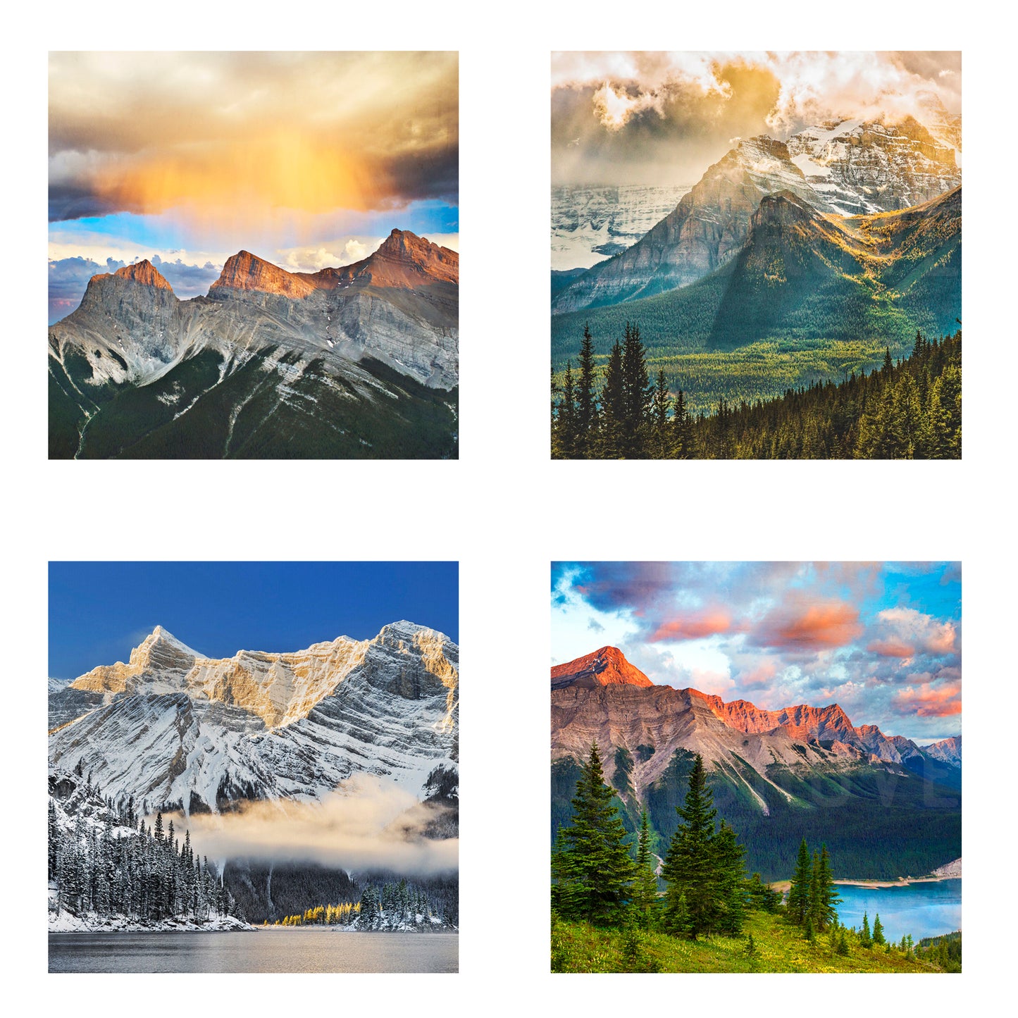 Juego de 4 mini imanes metálicos<br> Montañas Rocosas canadienses