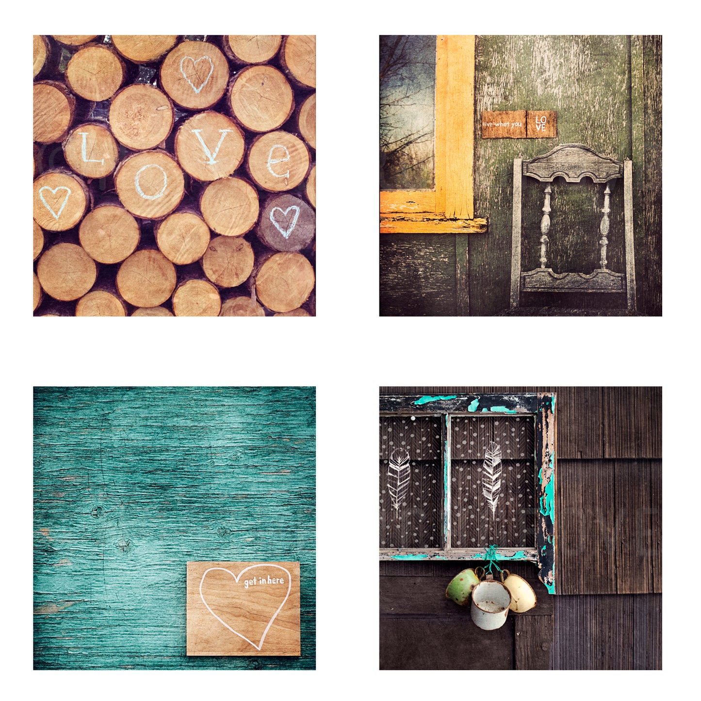 Metallic Mini Magnet Set of 4 <br> Rustic Love + Hearts No. 2