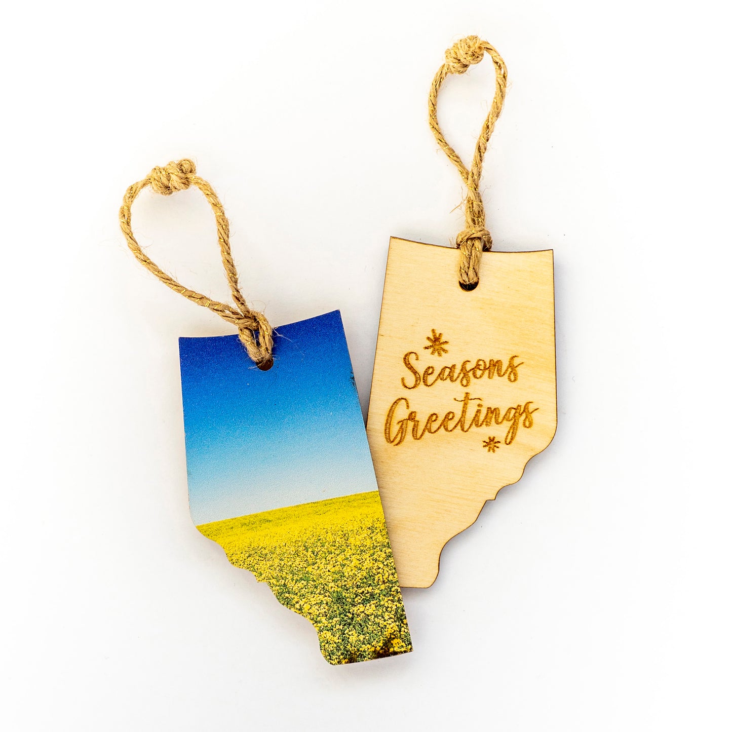 Adorno navideño de madera de Alberta Saludos de las estaciones Campo de canola en flor