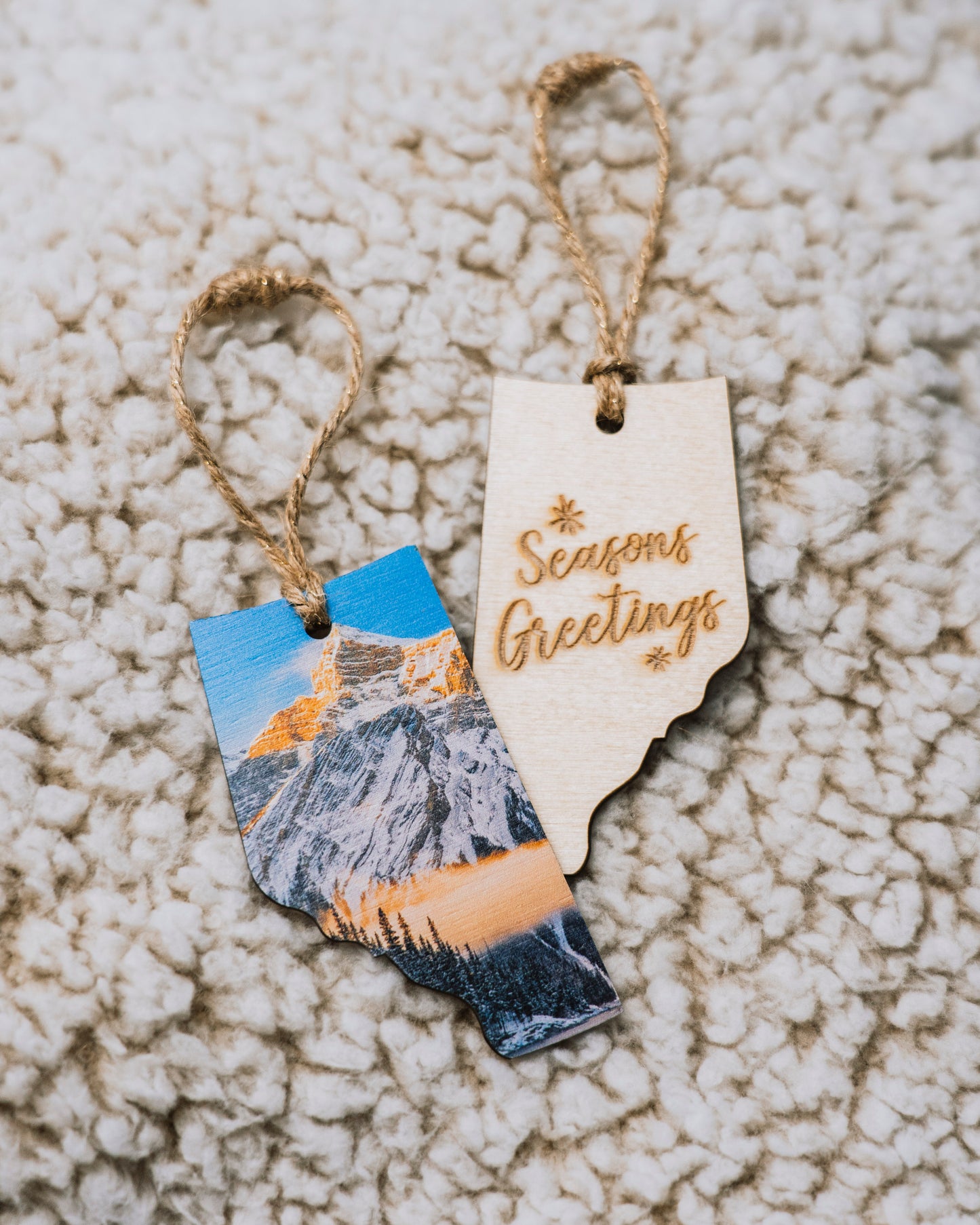 Adorno navideño de madera de Alberta Saludos de las estaciones Amanecer de invierno