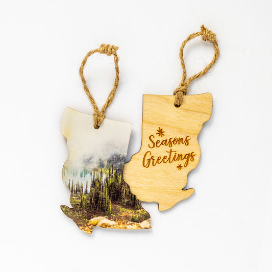 British Columbia Wooden Ornament <br> Seasons Greetings <br> Coastal Shotes