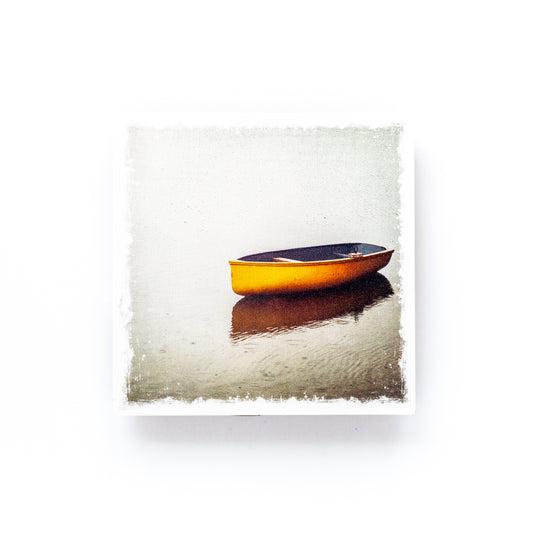 Rowboat in Bay Birch Wood Photo Coaster