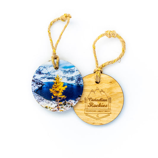 Circle Wooden Holiday Ornament Canadian Rockies