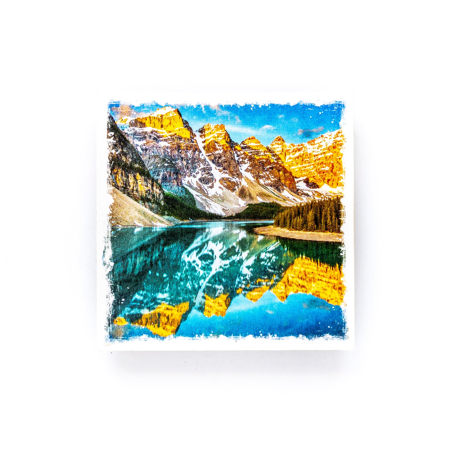 Posavasos con fotografías de madera de abedul del Parque Nacional Banff del lago Moraine