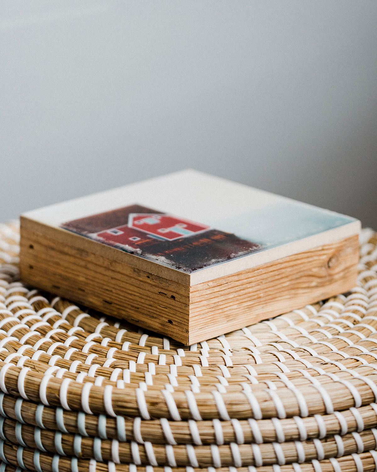 Newfoundland Red Playhouse<br> 5x5" Signature Glossy Art Block <br> Rustic Barn Wood Edges