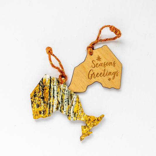 Ontario Wooden Holiday Ornament<br> Seasons Greetings <br> Birch Trees