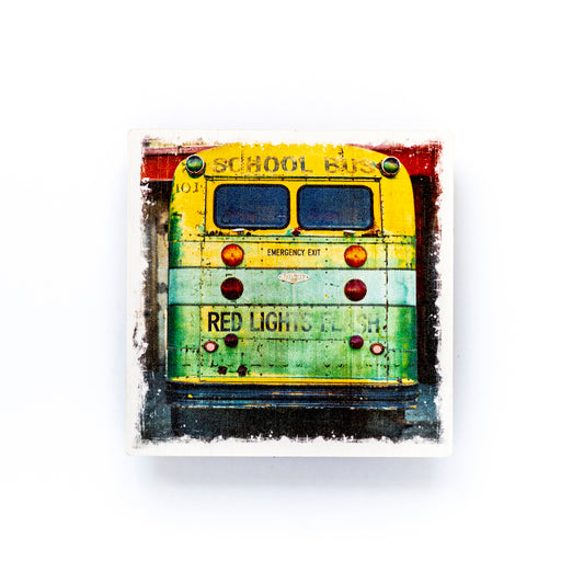 Vintage School Bus Birch Wood Photo Coaster