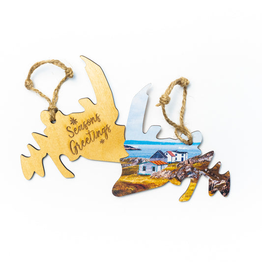 Newfoundland Wooden Holiday Ornament <br>Seasons Greetings <br> Battle Harbour