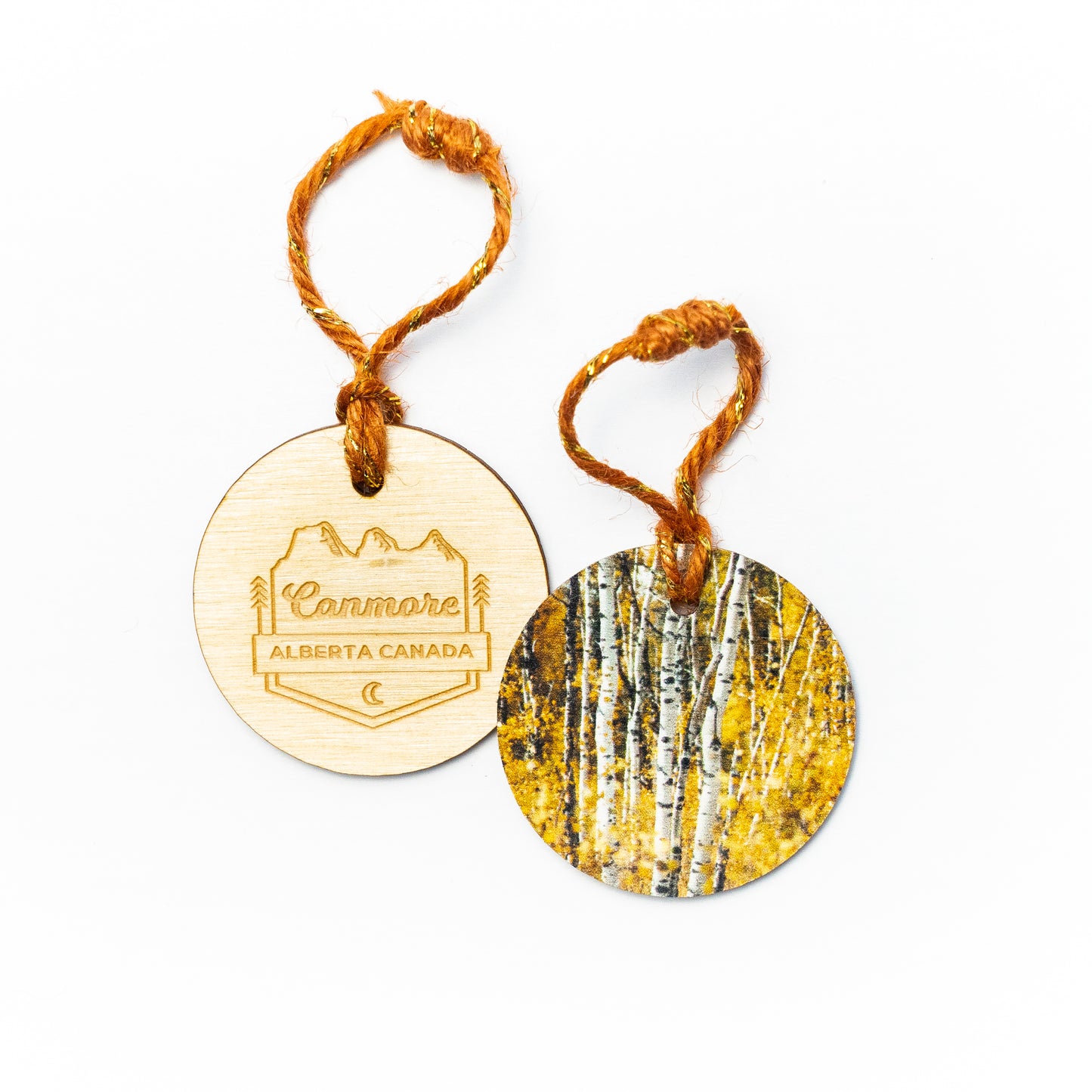 Circle Wooden Holiday Ornament <br> Canmore Alberta <br> Aspens in Autumn