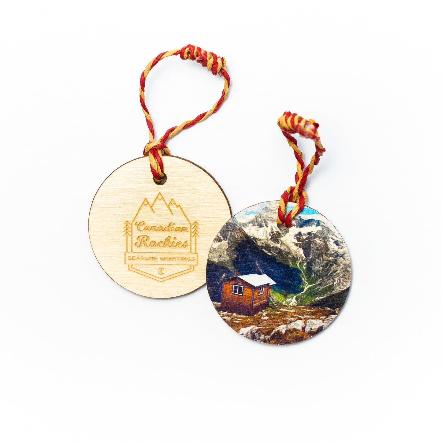 Circle Wooden Holiday Ornament <br> Canadian Rockies <br> Cabin in the Mountains