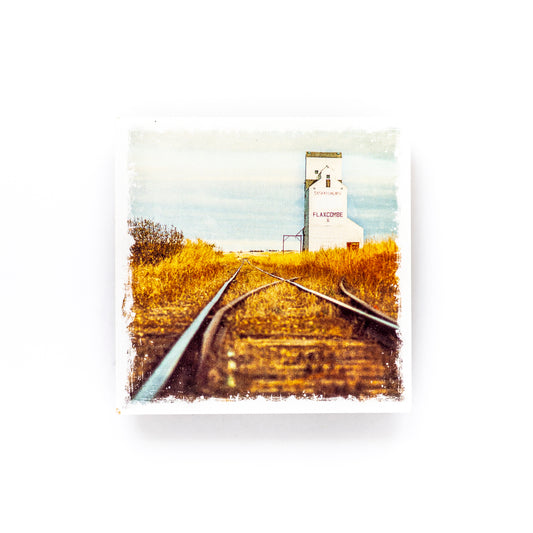 Grain Elevator Flaxcombe Saskatchewan Birch Wood Photo Coaster