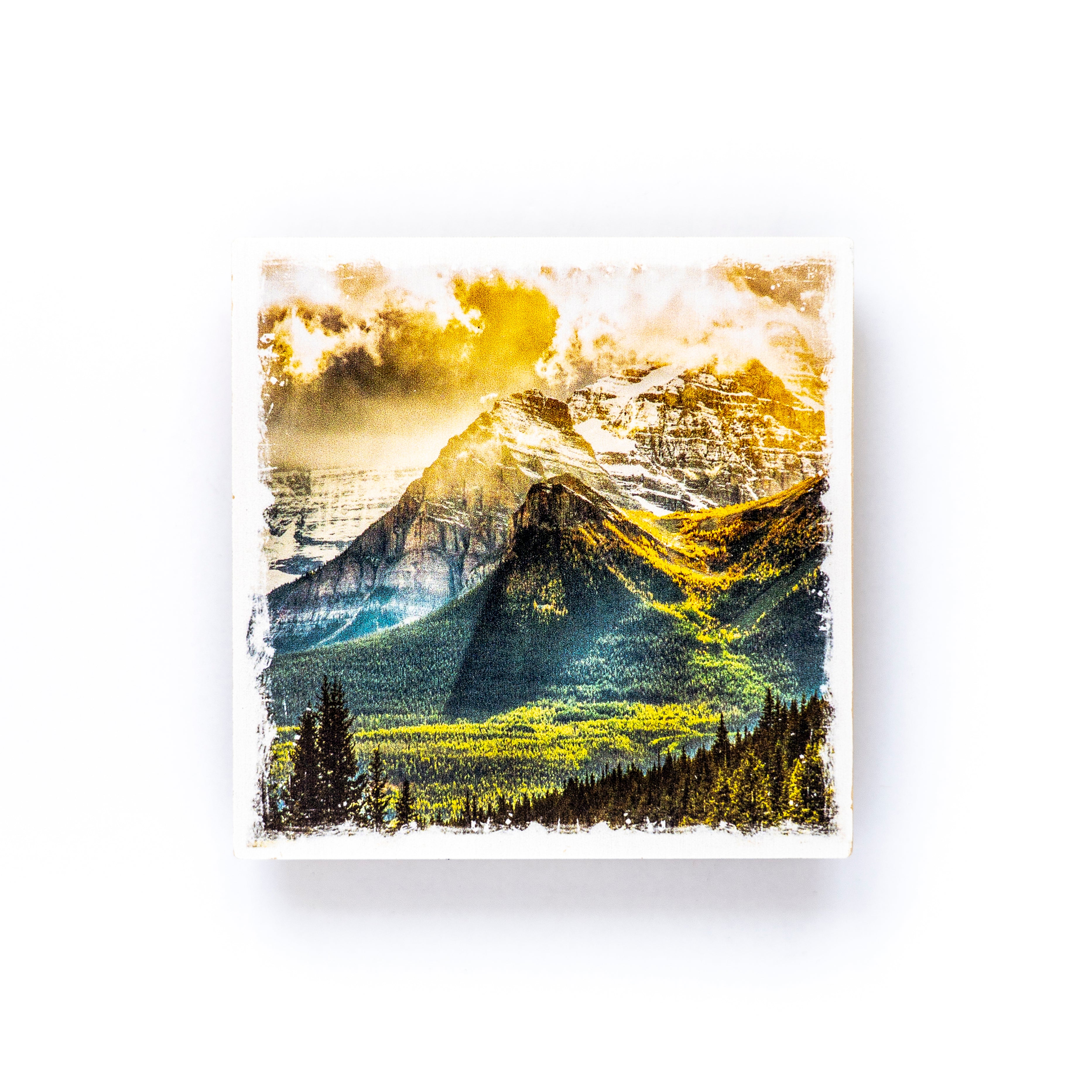 Mount Temple and the Larch Valley Lake Louise Banff National Park Birch Wood Photo Coaster