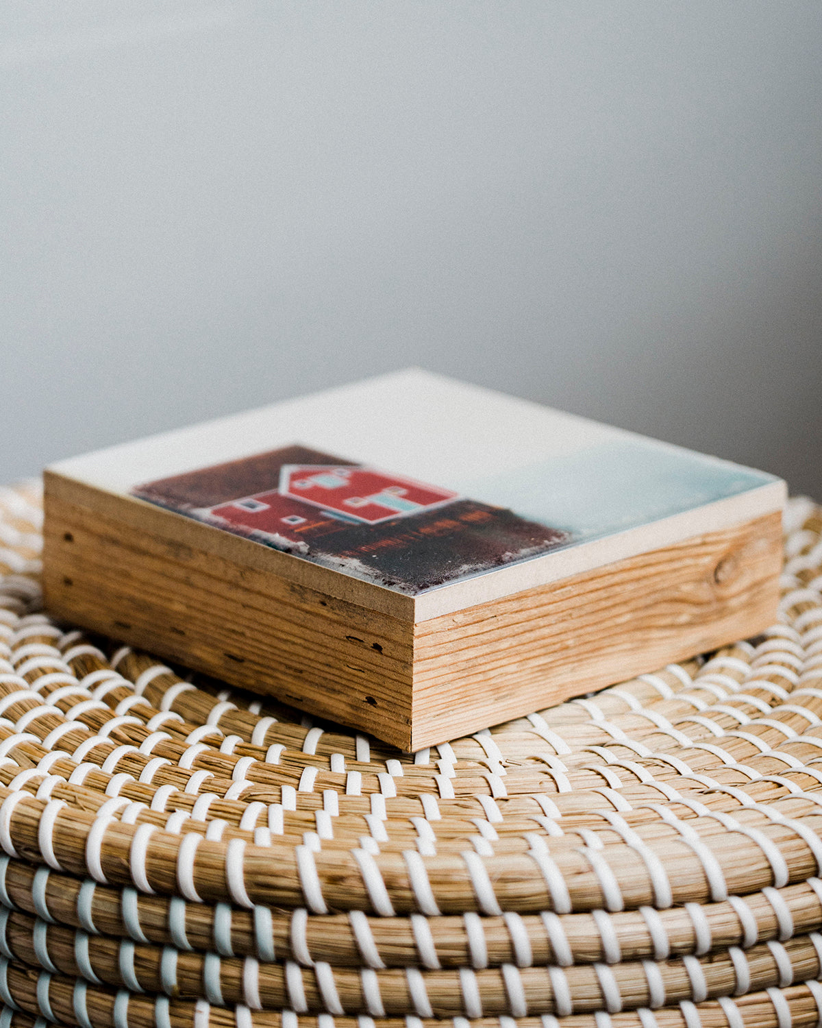 Newfoundland Red Playhouse<br> 5x5" Signature Glossy Art Block  <br> Rustic Barn Wood Edges