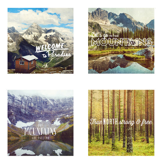 Metallic Mini Magnet Set of 4 <br> Postcard Inspired Mountain Scenes