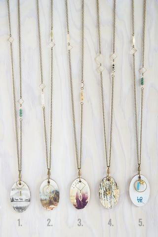 Matte Wooden Photo Pendant with Gemstones