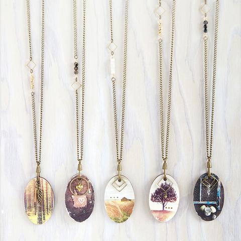Matte Wooden Photo Pendant with Gemstones