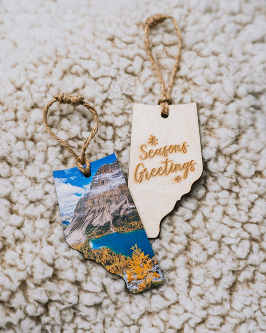 Alberta Wooden Holiday Ornament <br> Seasons Greetings <br> Larch Trees in Autumn