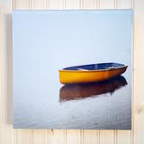 CLEARANCE <BR> 12x12" Glossy Wood Block <br>Lone Boat in Bay