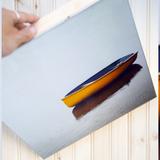 CLEARANCE <BR> 12x12" Glossy Wood Block <br>Lone Boat in Bay