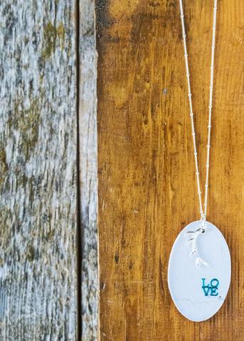 Wooden Photo Pendant <br>Love is All You Need <br> Antler Silver Charm <br>