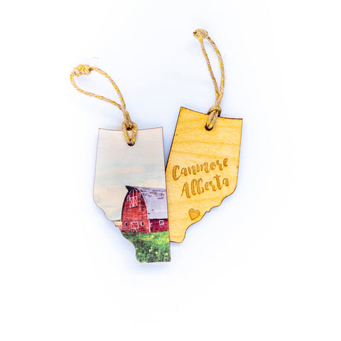 CLEARANCE <br> Alberta Wooden Holiday Ornament <br> Canmore <br> Red Barn
