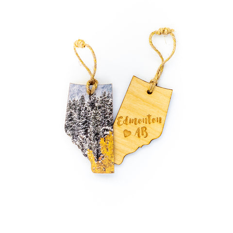 CLEARANCE <br> Alberta Wooden Holiday Ornament <br> Edmonton AB <br> Aspens in Winter