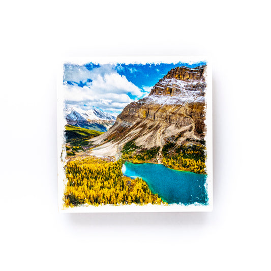 Autumn in Lake Louise Banff National Park<br>Birch Wood Photo Coaster <br> 4x4" Matte Finish